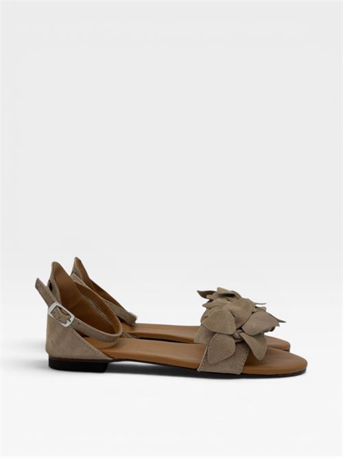 Sandali flat con applicazione floreale in suede IL LACCIO | G10CAMOSCIOTERRA